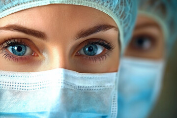 Generative AI image of surgeons performing a medical operation in a high-tech surgical room with advanced medical equipment