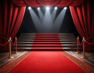 Elegant Red Carpet Staircase Leading to Spotlight in Luxurious Event Setting