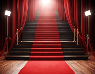 Elegant Red Carpet Staircase Leading to Spotlight in Luxurious Event Setting