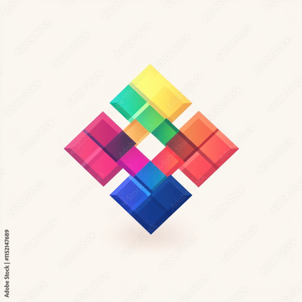 Poster abstract colorful geometric design; interlocking vibrant squares forming a cross shape.