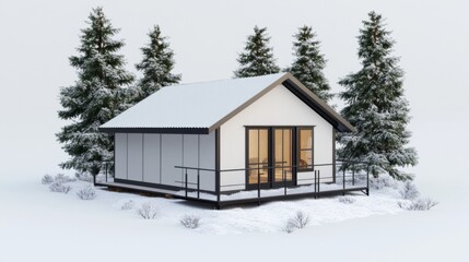 Modern Shelter in Snowy Landscape with Trees
