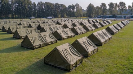 Rural Shelter Camp in Bright Light Overhead Shot