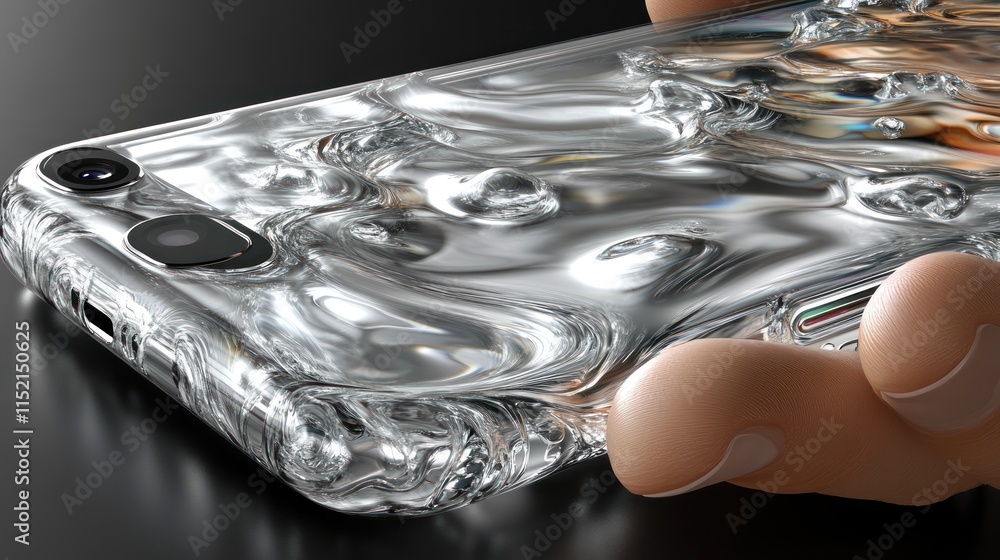 Poster close-up of a translucent phone case with a liquid-like design.