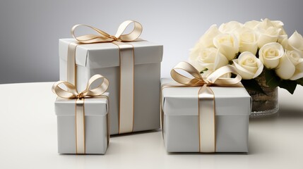 A Royal white folding gift box in Opened and closed style gift box 3d rendering style with grey solid background