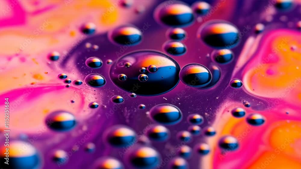 Poster vibrant abstract oil droplets on water surface colorful display of fluidity and creative patterns ev