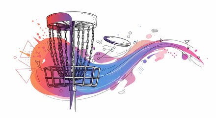 Fototapeta premium Abstract Line Art of a Disc Golf Basket, Discgolf Frisbee Hobby Sport, Modern Art, Messy Colorful Design