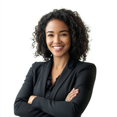 Confident Young Businesswoman Smiling in Professional Attire Standing with Arms Crossed