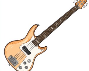 Obraz premium A beautifully designed electric bass guitar with a sleek, natural wood finish and classic features.
