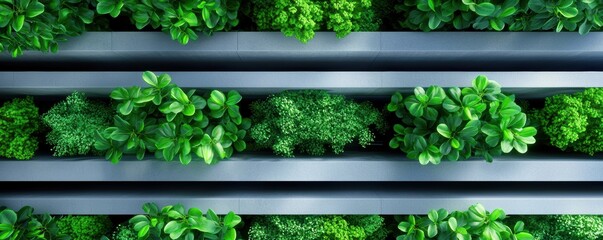 A close-up view of vibrant green plants arranged in vertical layers, showcasing a modern approach to gardening and urban agriculture.