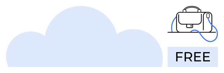 Cloud icon and briefcase visually represent data storage with a free plan. Ideal for technology services, cloud computing, data management, business solutions, digital backups, secure storage