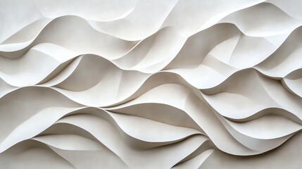Fototapeta premium Abstract wavy paper texture in soft white tones creating a serene and modern aesthetic for creative projects.