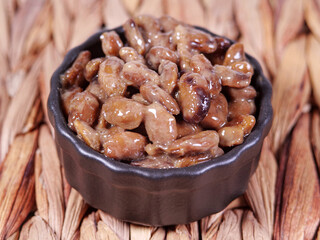 Japanese Fermented Soybeans Natto Ready to Eat Traditional Asian Food in Ceramic Bowl