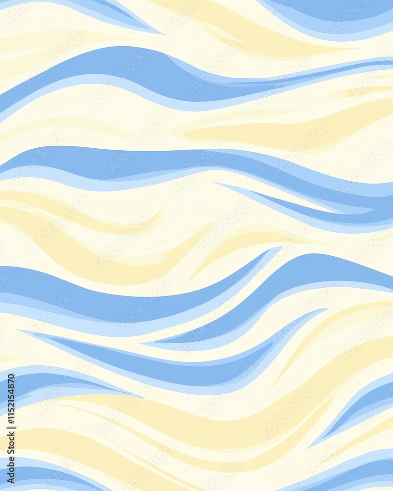 Poster a serene abstract pattern with flowing waves in soft blue and cream colors, evoking a calming summer