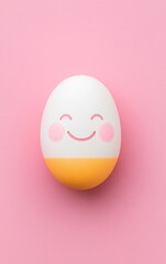 Whimsical Pastel Egg with Smiling Face on Pink Background - Playful and Cheerful Mood