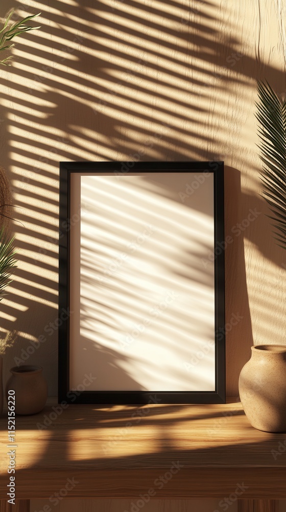 Aufkleber elegant frame surrounded by natural elements and soft shadows in a calming interior setting during d