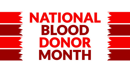 National Blood Donor Month text with side lines on a White background.