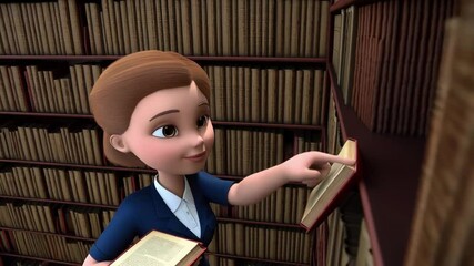 Young Girl Enjoying Her Time in a Library While Exploring Books and Learning New Things