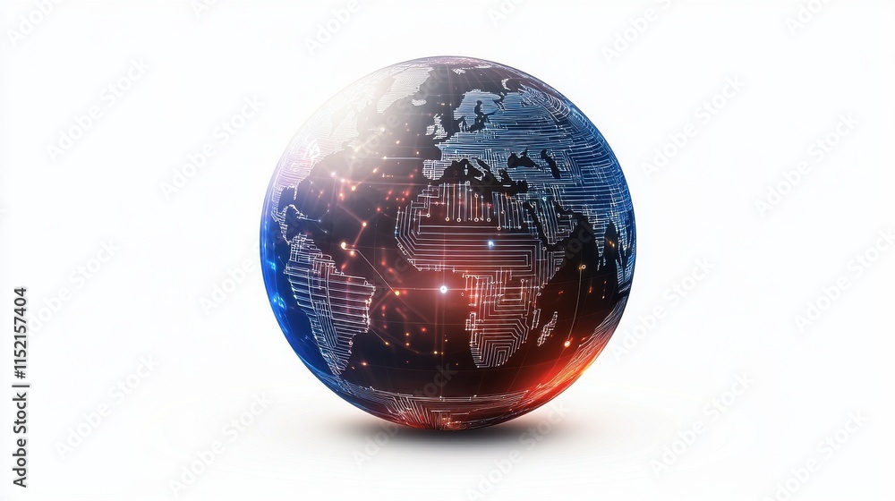 Poster a futuristic globe with digital circuitry representing global connectivity and technology innovation