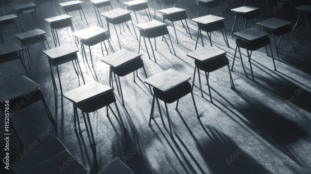 Poster bright classroom setting with aerial view and shadows