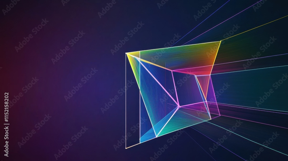 Poster abstract geometric design with colorful lines forming a 3d perspective view, creating a vibrant illu