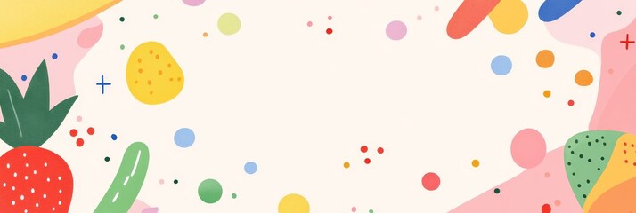 Colorful Summer Fruits and Plants Background, Cheerful Illustration for Healthy Eating