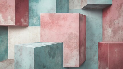 Abstract geometric shapes in pastel colors creating a modern artistic backdrop for design projects.