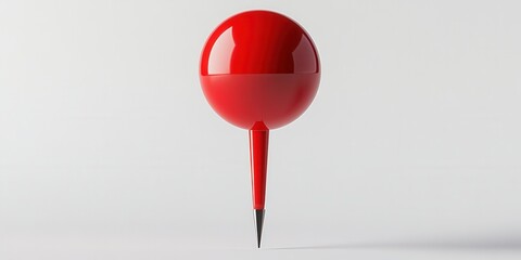 Red location pin standing upright on a clean, light background, symbolizing navigation and mapping applications for various uses and contexts in everyday life