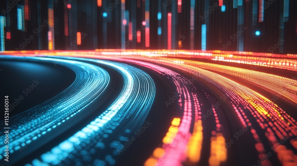 Aufkleber abstract glowing light trails curve on dark background, resembling a futuristic digital highway or d