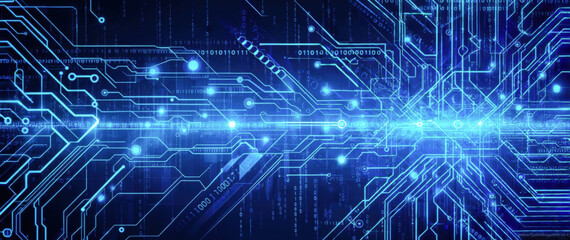 Obraz premium High-tech digital circuitry with glowing lights and data connections in a futuristic setting