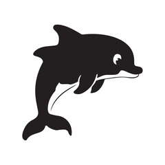 Cute Black and White Dolphin Silhouette in a Leaping Pose
