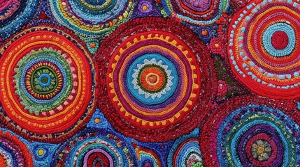 Fototapeta premium Colorful crocheted circles textile background.