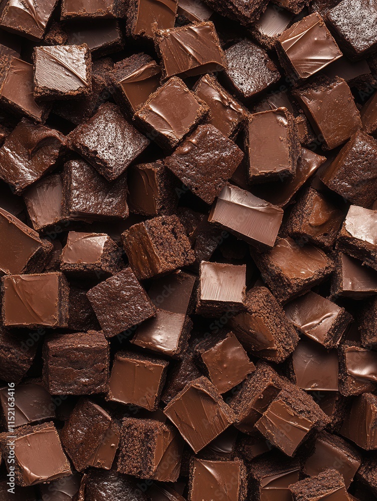 Poster rich chocolate cubes arranged in a visually appealing pattern showcasing various textures and shades