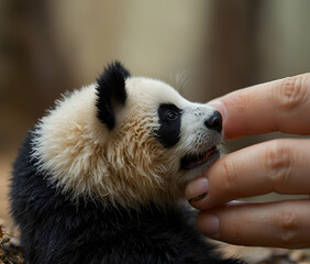 Fototapeta premium giant panda eating bamboo AI generative