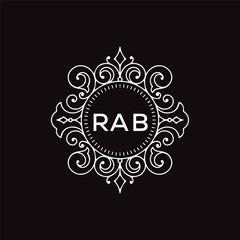 RAB letter logo design with black background in illustrator, vector logo modern alphabet font overlap style. calligraphy designs for logo, Poster, Invitation, etc.	