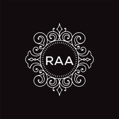 RAA letter logo design with black background in illustrator, vector logo modern alphabet font overlap style. calligraphy designs for logo, Poster, Invitation, etc.	