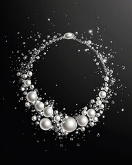 Elegant pearl and silver necklace glistening against a dark background, showcasing luxury and sophistication.