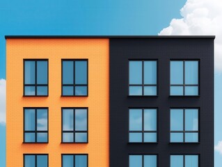 Fototapeta premium Building facade transitioning between modern glass panels and classic brickwork, representing adaptable corporate identities