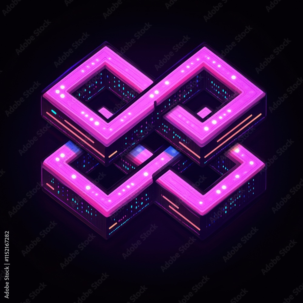 Canvas Prints abstract neon pink isometric interconnected structure.