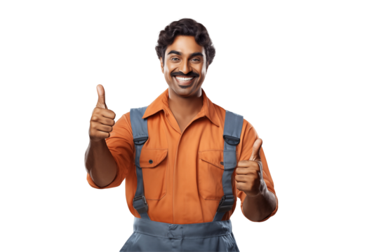 Indian men mechanic on transparent background png cutouts. Images for graphic designers. Image for flyers. Topics related to mechanic. Mechanic world. Job offer. Recruitment. India. Indian. Isolated.