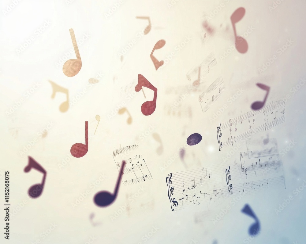 Poster abstract musical notes floating in a dreamy background, creating an enchanting and melodic atmospher