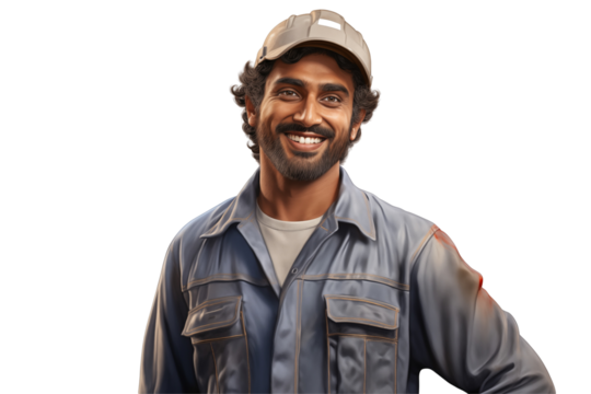 Indian men mechanic on transparent background png cutouts. Images for graphic designers. Image for flyers. Topics related to mechanic. Mechanic world. Job offer. Recruitment. India. Indian. Isolated.