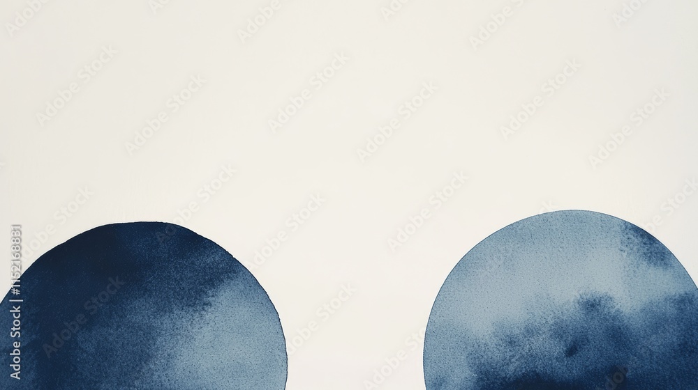 Aufkleber hand-painted indigo watercolor circles on textured canvas background create a minimalist and abstrac