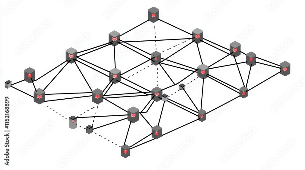 Poster abstract digital network illustration showcasing interconnected nodes and links, highlighting comple