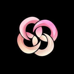 Fototapeta premium Abstract pink and peach flower design on black background.