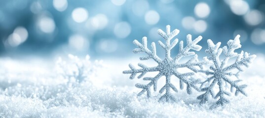 Sparkling Snowflakes Glisten on a Frosty Winter Background, Creating a Magical Holiday Scene