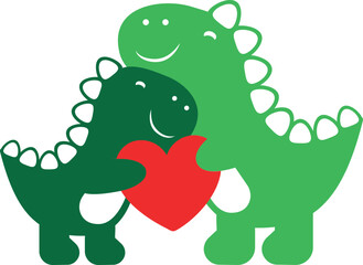 Cute Dinosaur Family Embracing with Heart. Vector Illustration