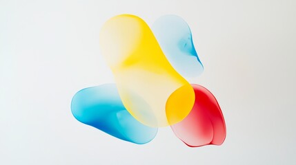 Colorful abstract shapes are creating a dynamic and visually interesting composition on a clean white background, blending primary colors in a modern and artistic way
