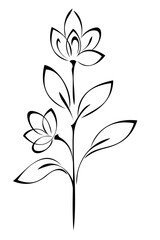 stylized flower on a stem with leaves; graphic decor