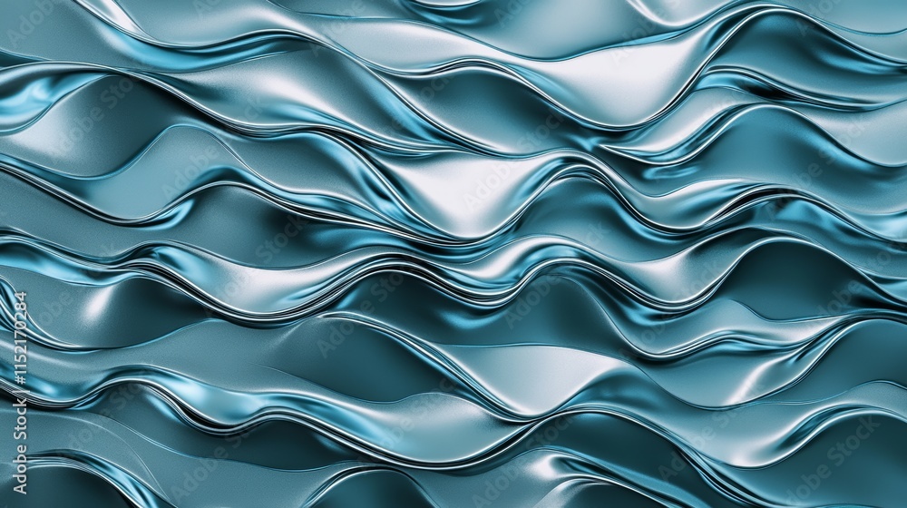 Poster Luxurious turquoise metallic waves are flowing seamlessly, creating an elegant and mesmerizing pattern, perfect for backgrounds and design projects