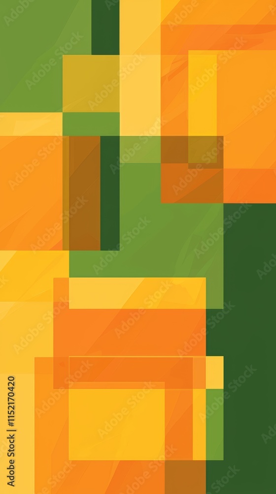 Poster Modern abstract background featuring overlapping rectangles in shades of orange, yellow, and green, creating a vibrant and dynamic composition